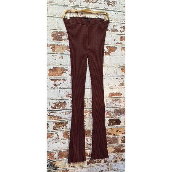 NWOT ZARA Rust Ribbed Cotton Stretch Skinny Flare Scallop Hem Leggings - Picture 4 of 9